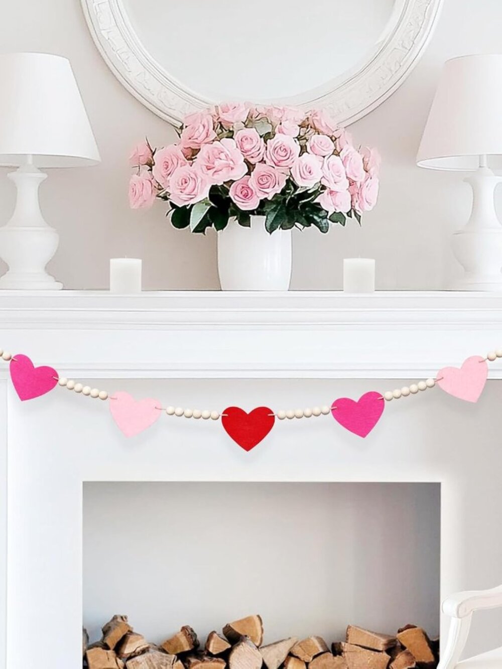 Valentines Garland Decorations, Hanging Felt Hearts Heart Garland
